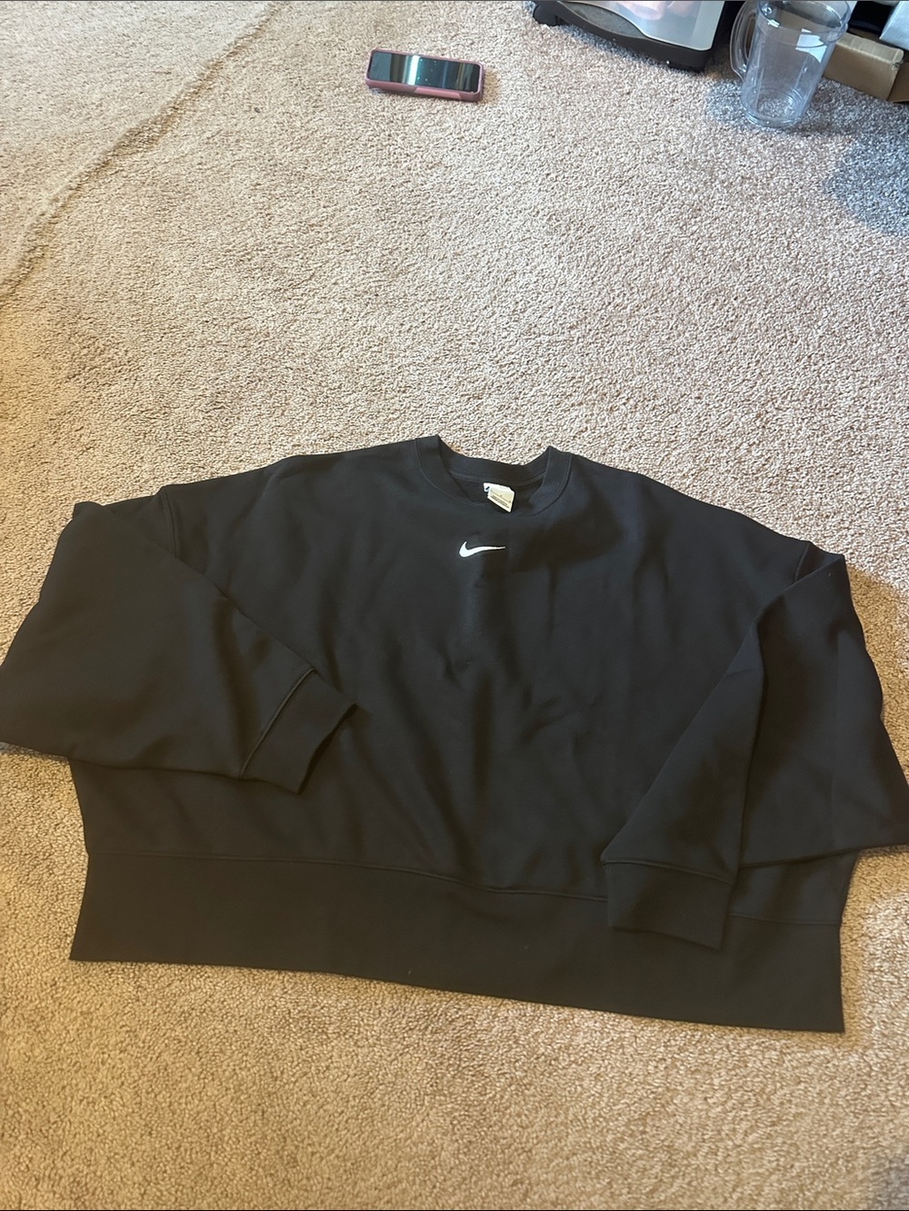 Nike Black Crewneck Sweatshirt with White Swoosh like new large oversized